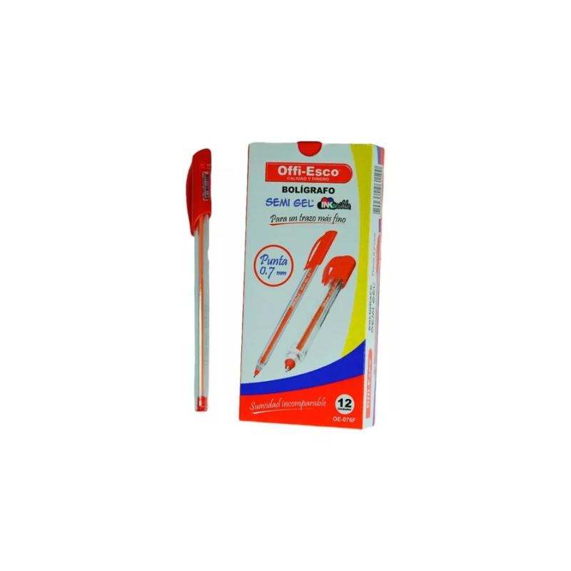 Caja Boligrafos Semi Gel Offi-esco 0.7 ROJO Caja *12 Uds