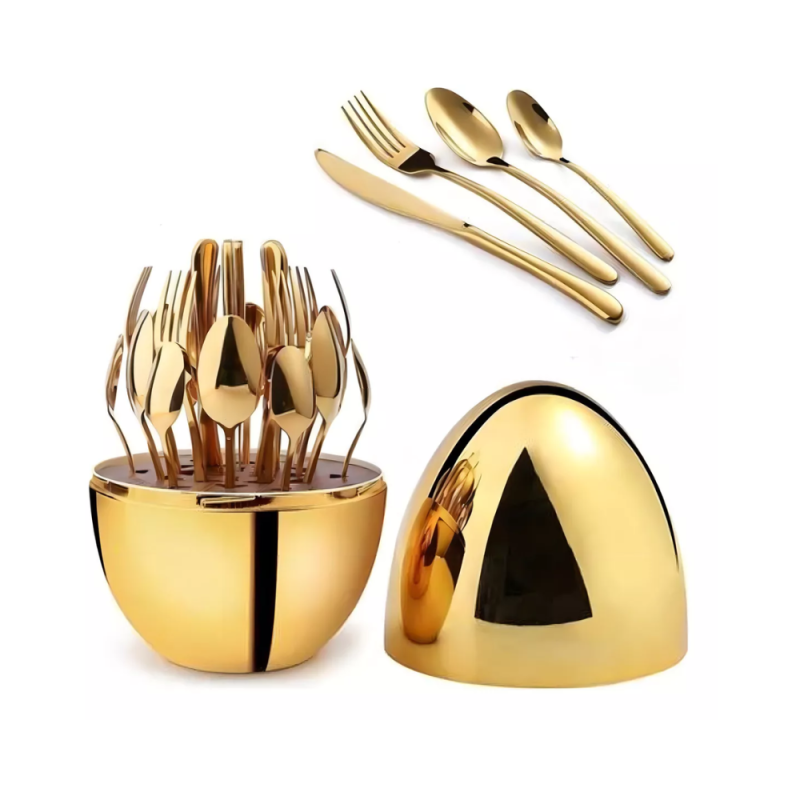 Juego De Cubiertos 24pcs Acero Inoxidable Gold Estuche Huevo Color Dorado