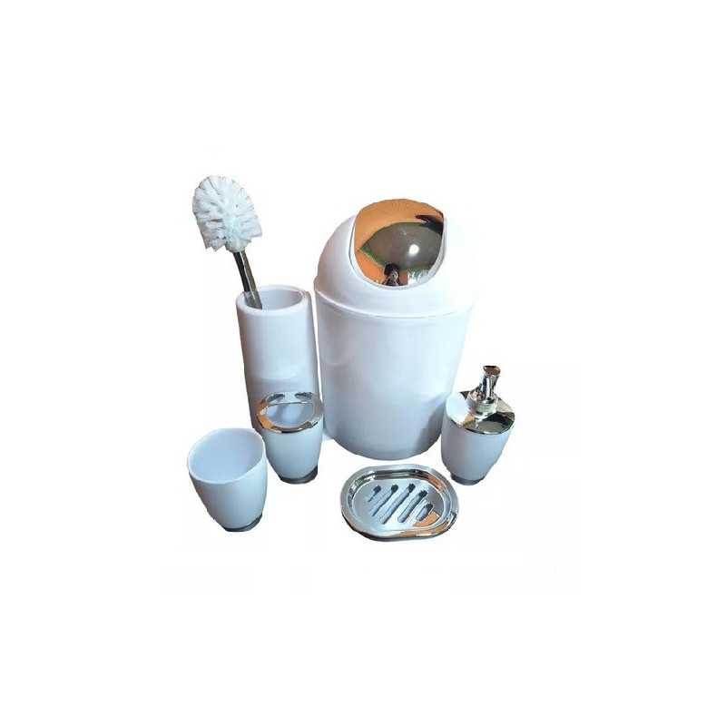 Conjunto Utensilios Baño Caneca Basura Taza Cepillo Jabonera