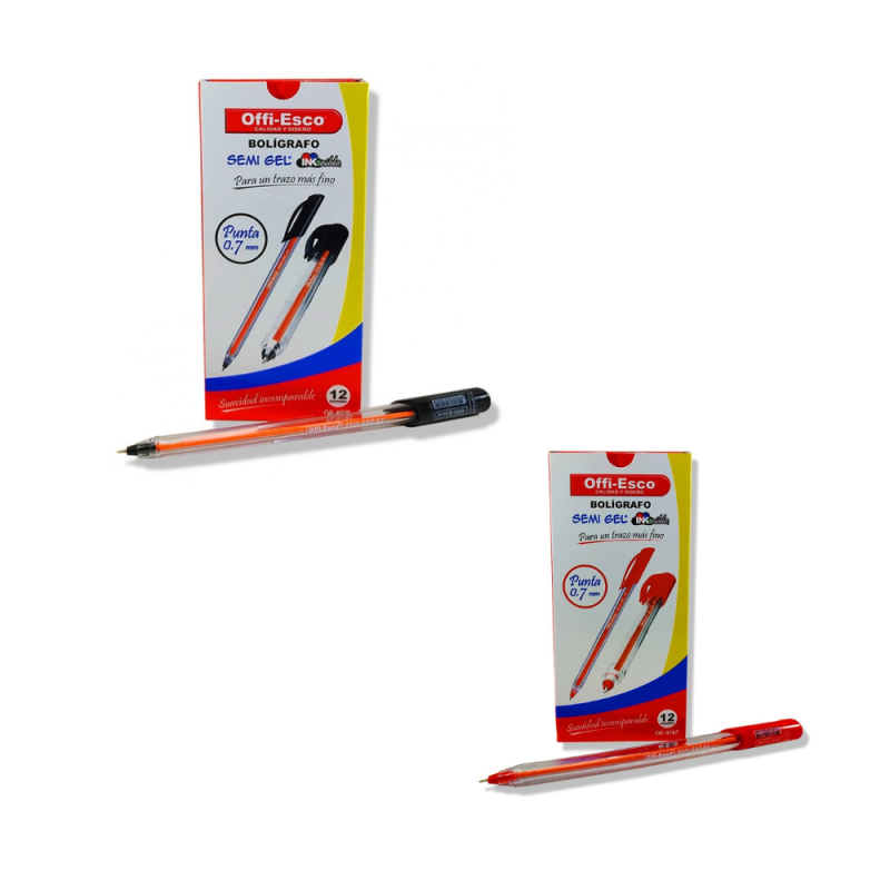 2 Cajas Bolígrafo Semi Gel 0.7 Offi-Esco Rojo y negro
