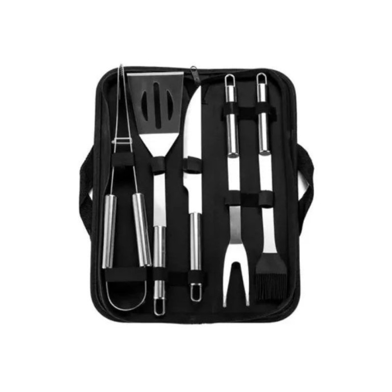 Set de Utensilios X6 Piezas para Parrilla En Acero Inoxidable Estuche Plateado