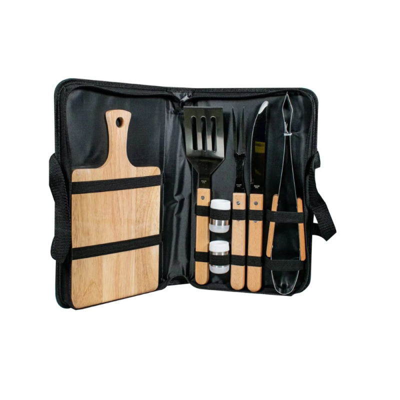 Juego Para Asado Con Tabla De Bambu Y Estuche BBQ